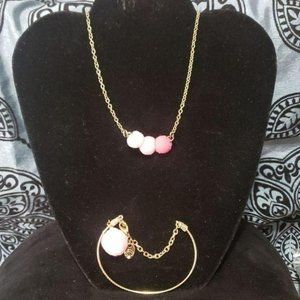Pink Pom Pom Roped Necklace And‎ Bracelet